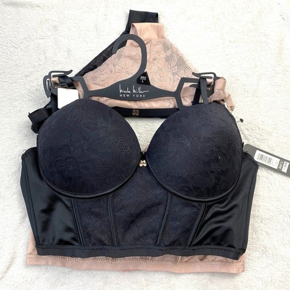 Nicole Miller 4pc Corset Bustier Bra & Panties 36C/L Black Mauve Mix & Match NWT